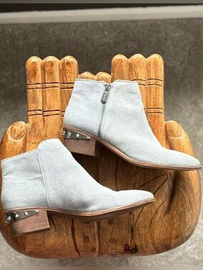 Baby blue suede ankle boot